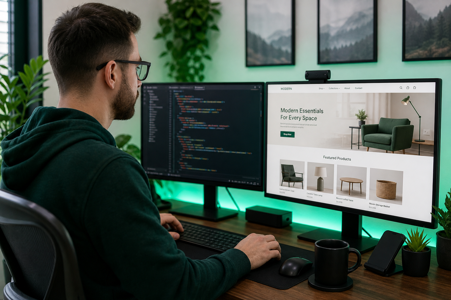 Web developer building a modern responsive e-commerce online store website